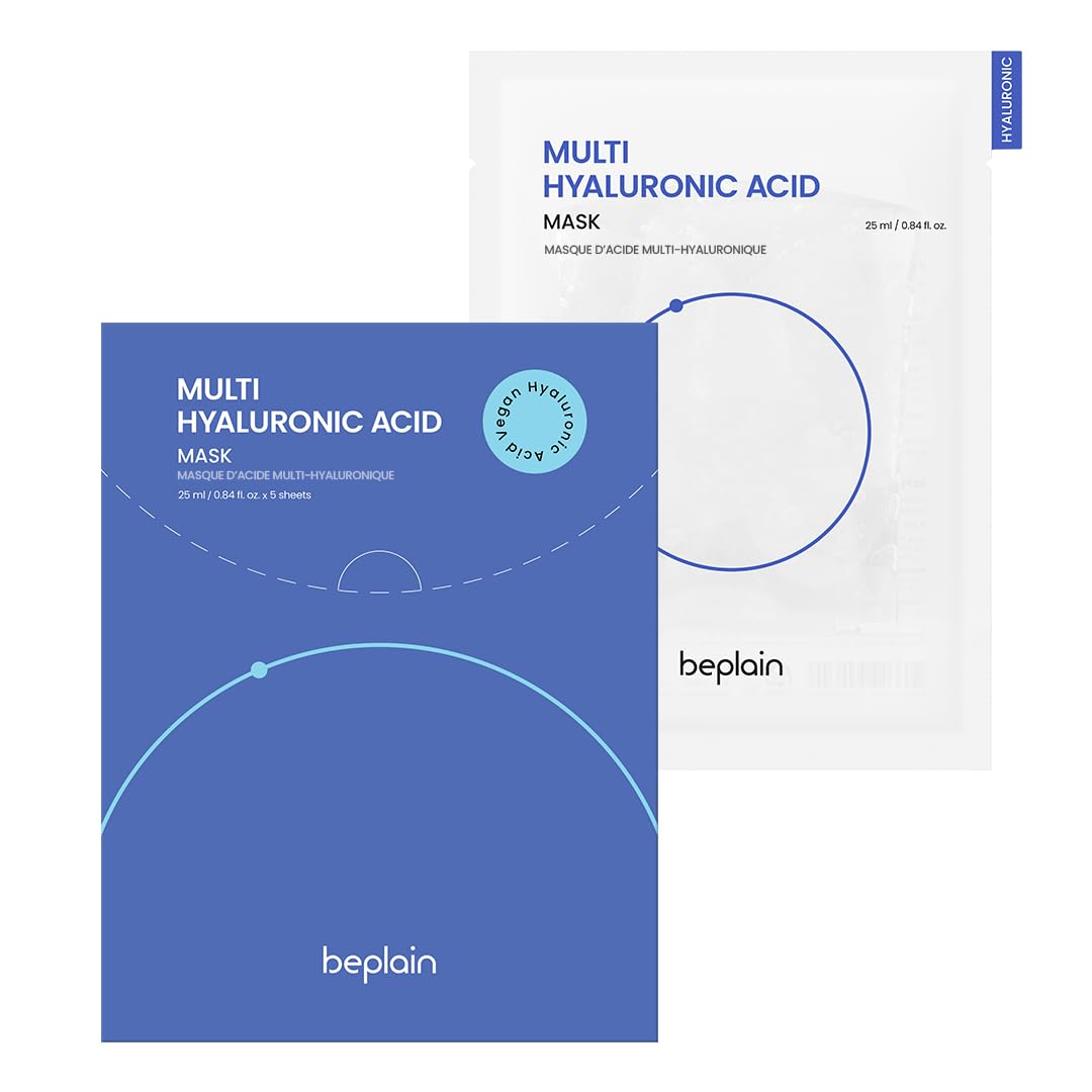 BEPLAIN Multi Hyaluronic Acid Mask box of 5 sheets with a single 25ml sachet