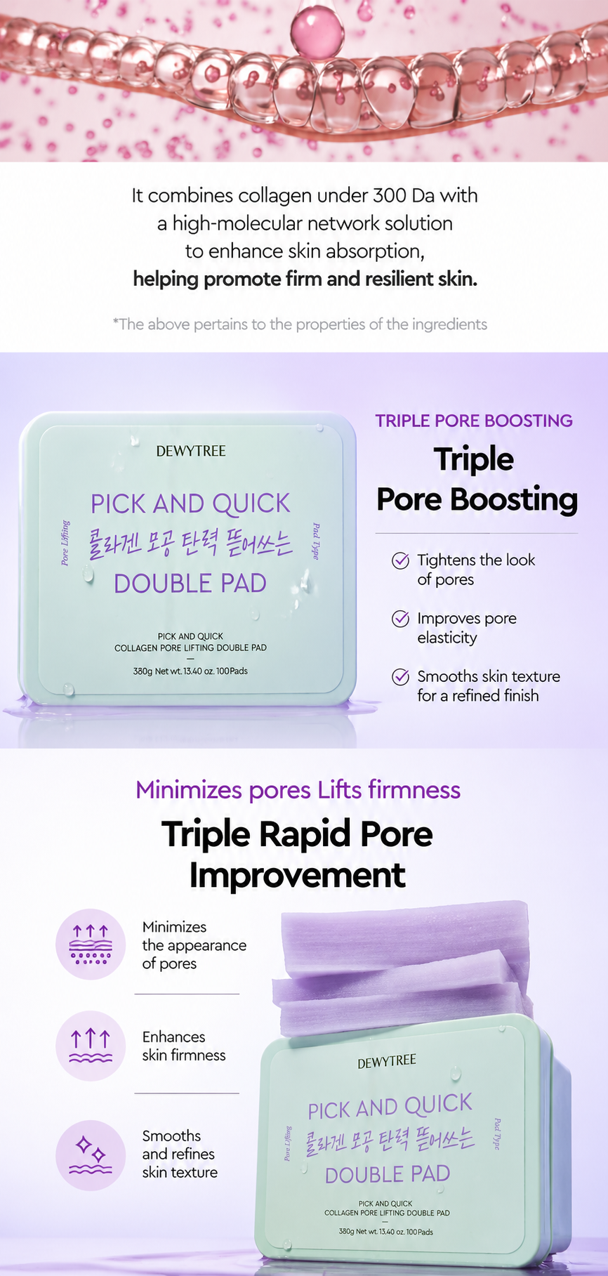 Dewytree Pick and Quick Collagen Pore Lifting Double Pad (100 pads)