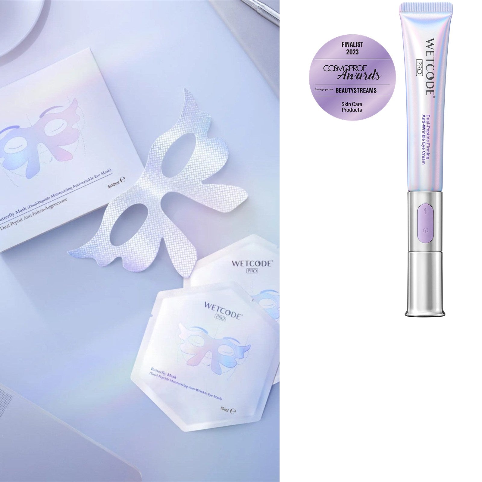 WETCODE Kit Occhi Peptidi - Butterfly Eye Mask 5pz + Dual-Peptide Eye Cream 20ml