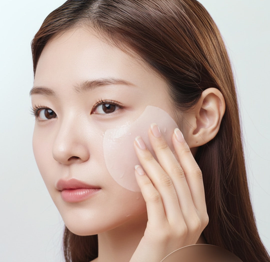 Model applying Cica Dew Moisture Pad on cheek