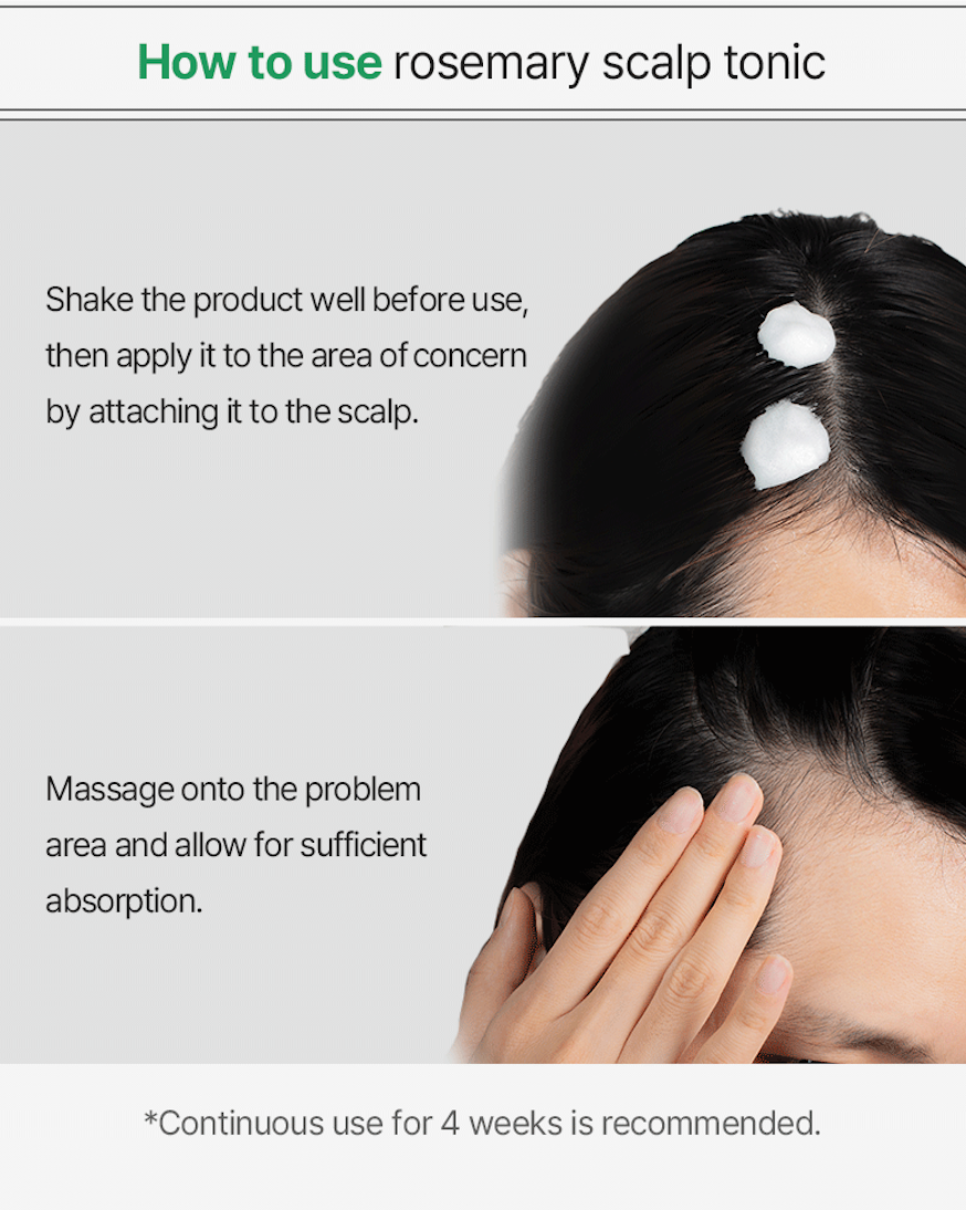 How to use the rosemary scalp tonic: apply foam to the scalp and massage in